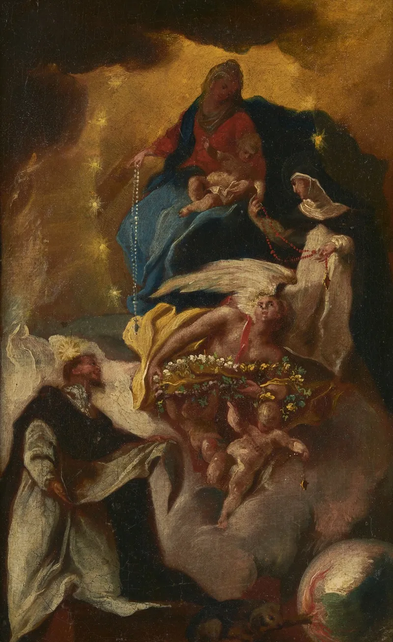 St Dominic Receiving The Rosary From Mary Wall Art by Johann Konrad Wengner - High-Resolution Digital Print
