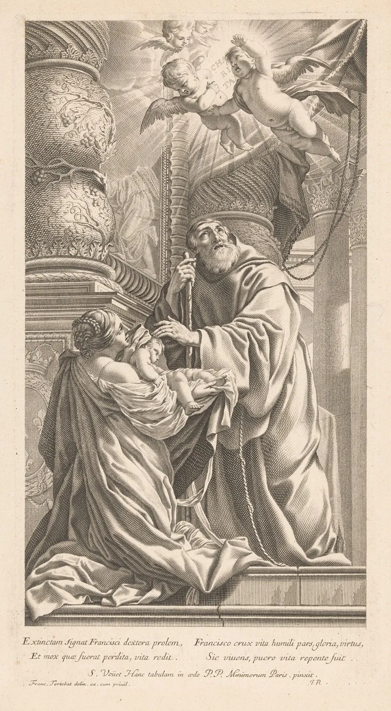 St Francis Of Paola Brings A Child Back To Life Wall Art by Jean Boulanger - High-Resolution Digital Print
