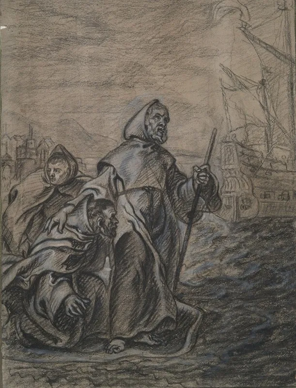 St Francis Of Paula Crossing The Strait Of Messina Wall Art by Circle of Erasmus Quellinus II - High-Resolution Digital Print