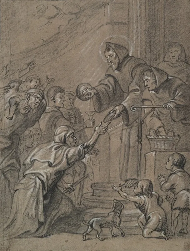 St Francis Of Paula Feeding The Poor Wall Art by Circle of Erasmus Quellinus II - High-Resolution Digital Print