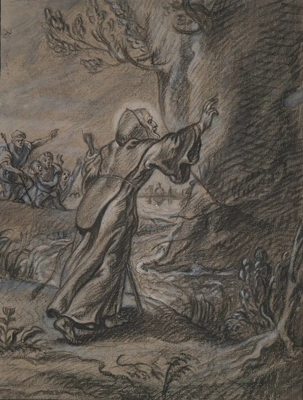 St Francis Of Paula Holding Back The Falling Rock Wall Art by Circle of Erasmus Quellinus II - High-Resolution Digital Print