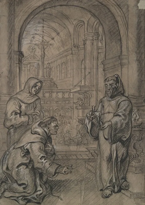 St Francis Of Paula Holding Live Coal In His Hands Wall Art by Circle of Erasmus Quellinus II - High-Resolution Digital Print