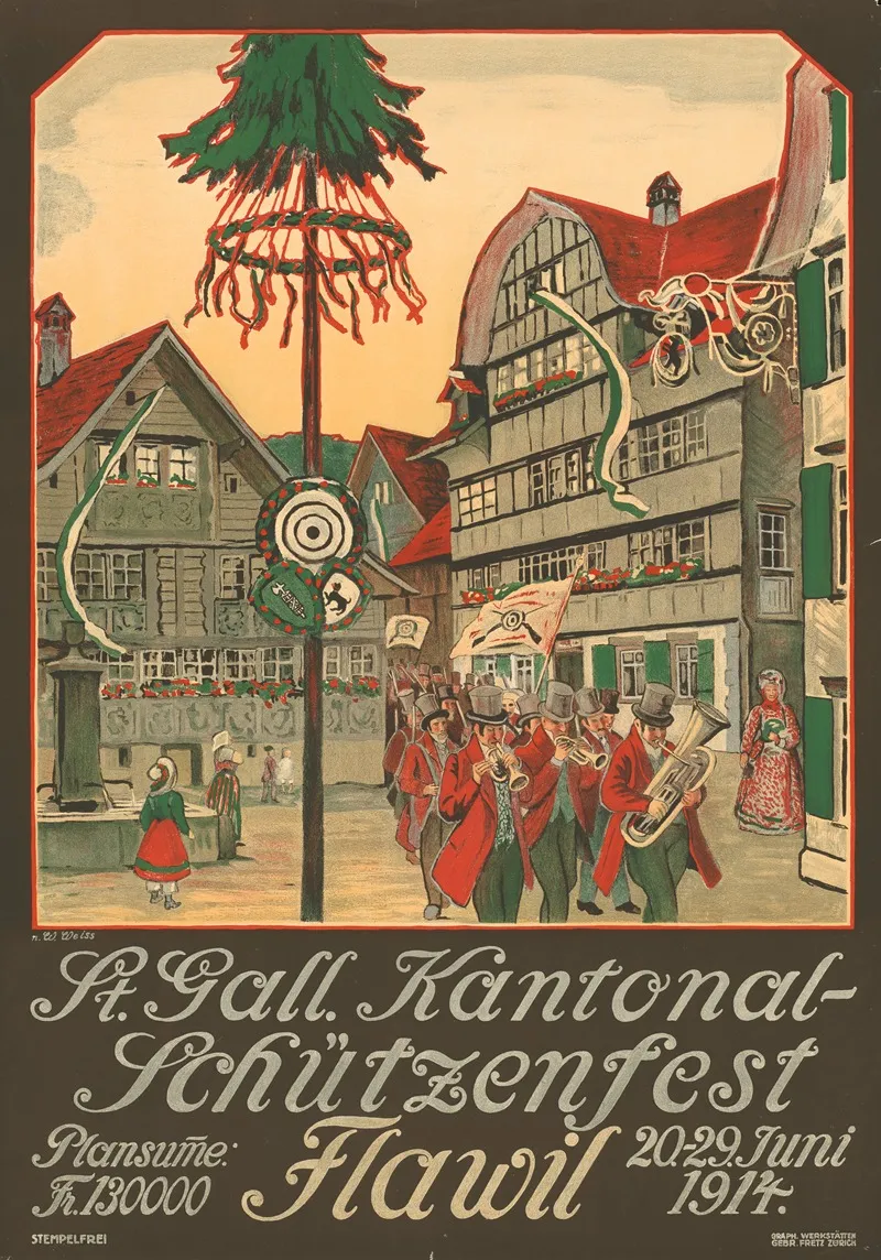 St Gall Kantonal Schutzenfest Flawil 1914 Wall Art by W. Weiss - High-Resolution Digital Print