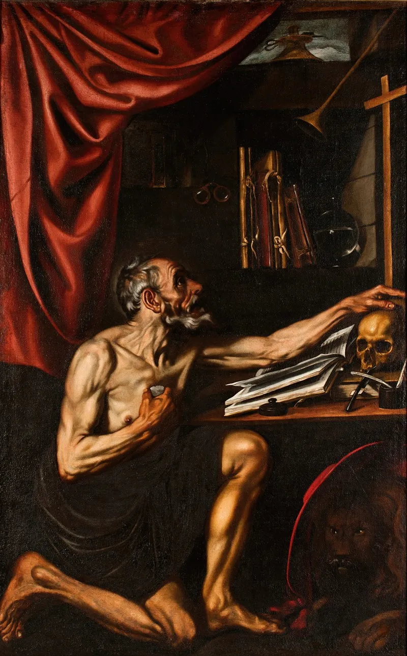 St Jerome Doing Penance In His Study Wall Art by Luis Tristán - High-Resolution Digital Print