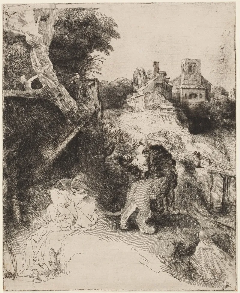 St Jerome In An Italian Landscape Wall Art by Rembrandt van Rijn - High-Resolution Digital Print