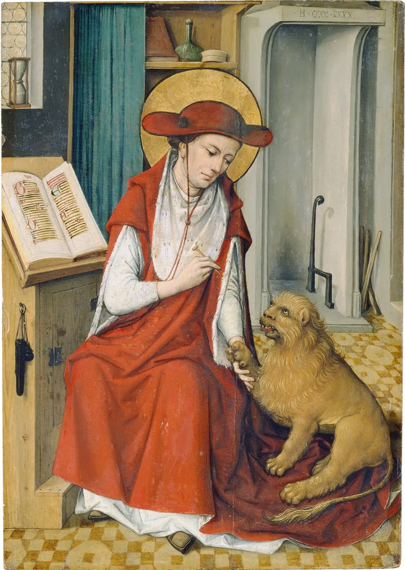 St Jerome In His Study With The Lion Wall Art by Master of the Housebook - High-Resolution Digital Print
