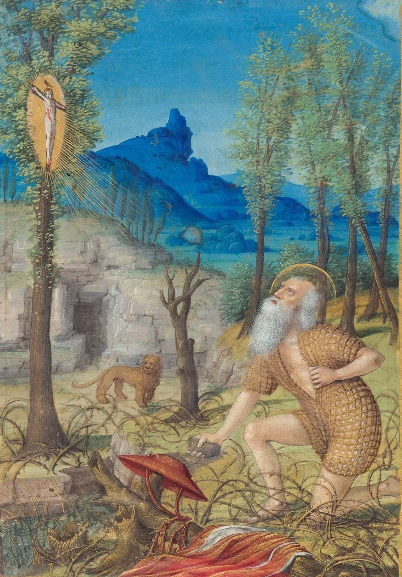 St Jerome In Penance In A Hermitage Wall Art by Jean Bourdichon - High-Resolution Digital Print