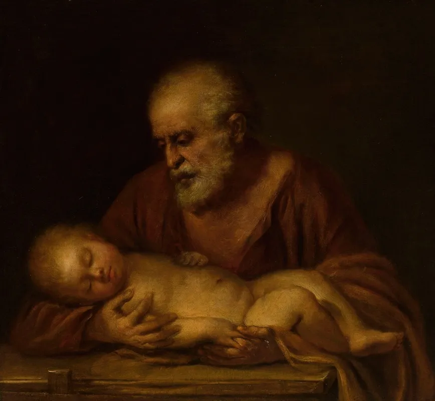 St Joseph With Child Jesus Wall Art by Giovanni Battista Salvi da Sassoferrato - High-Resolution Digital Print