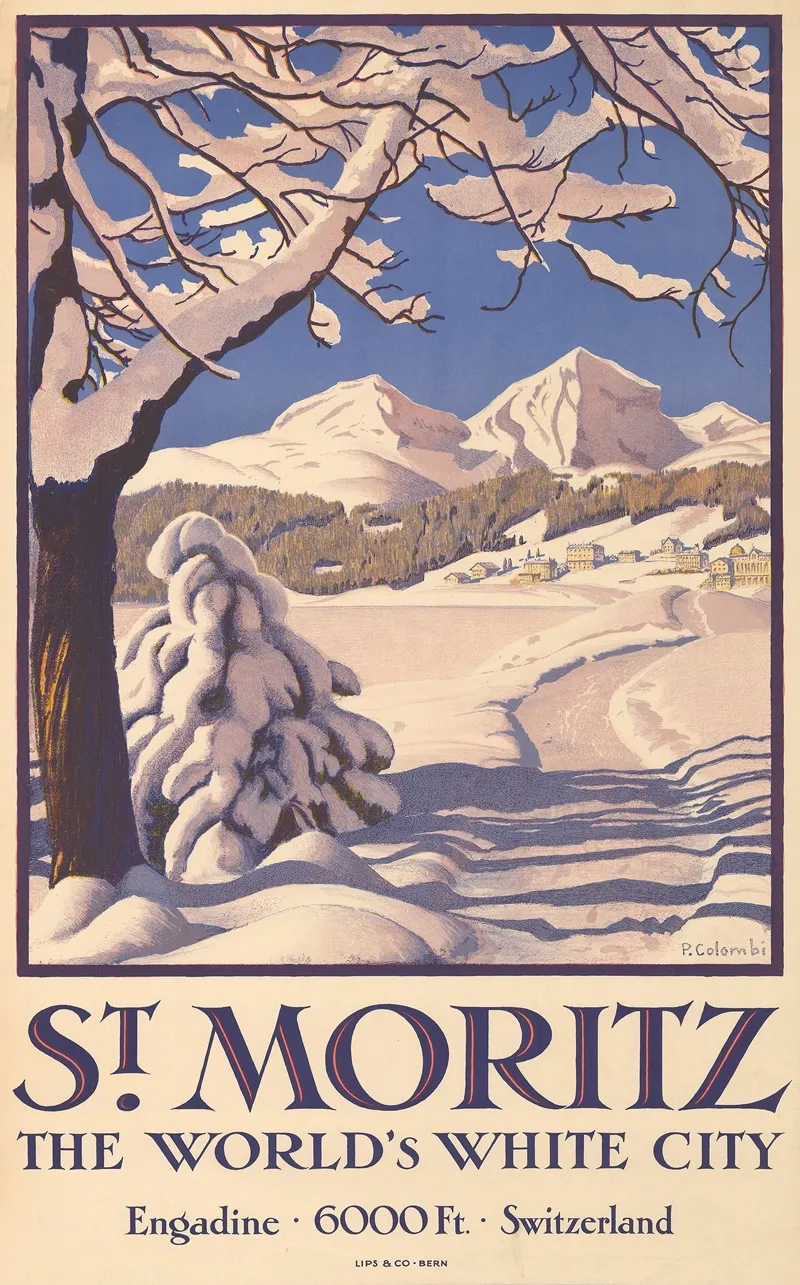 St Moritz The Worlds White City Engadine 6000 Ft Switzerland Wall Art by Plinio Colombi - High-Resolution Digital Print