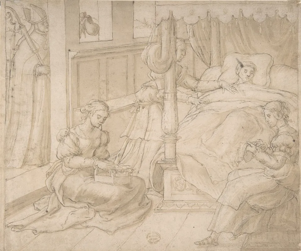 St Nicholas And The Three Daughters Of The Poor Gentleman Wall Art by Circle of Jan Swart van Groningen - High-Resolution Digital Print