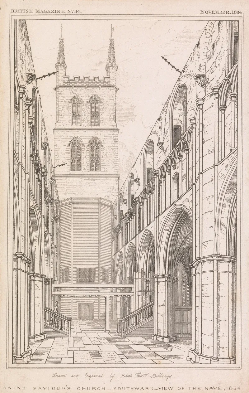 St Saviours Church Southwark View Of The Nave Wall Art by Robert William Billings - High-Resolution Digital Print