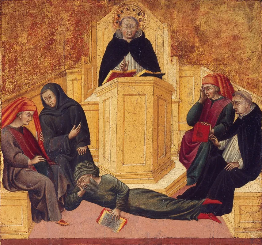 St Thomas Aquinas Confounding Averroes Wall Art by Giovanni di Paolo - High-Resolution Digital Print