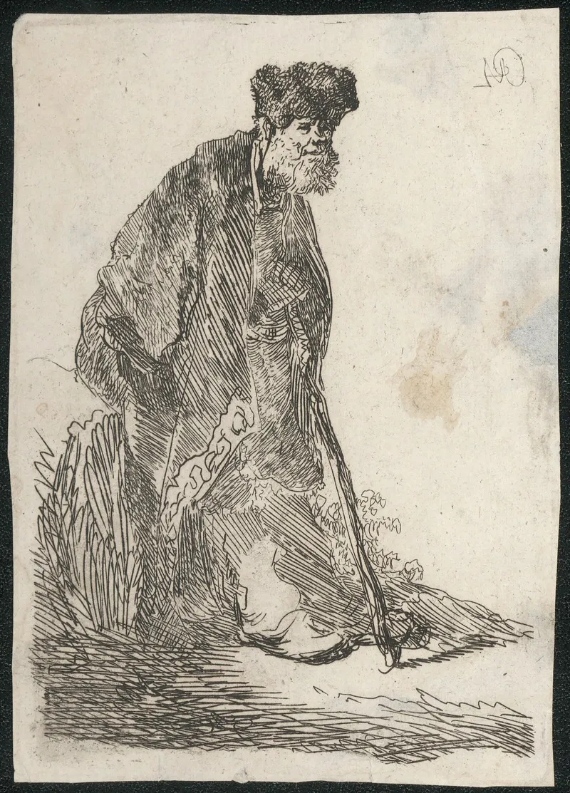 Staande Man Met Een Lange Mantel En Een Bontmuts Wall Art by Rembrandt van Rijn - High-Resolution Digital Print