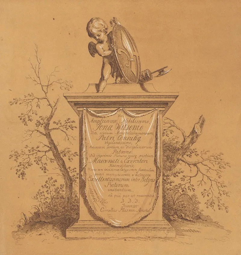 Staande Putto Op Een Monument Met Opdracht Aan Jonas Witsen