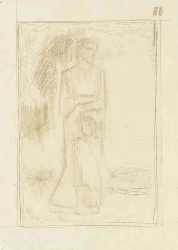 Staande Vrouw En Kind In Een Landschap Wall Art by Richard Nicolaüs Roland Holst - High-Resolution Digital Print