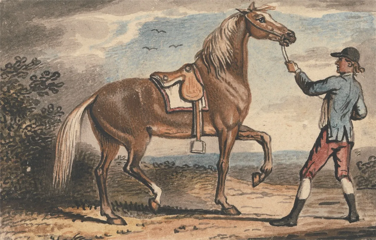 Stable Boy Holding A Horse In A Landscape Wall Art by John Collet - High-Resolution Digital Print
