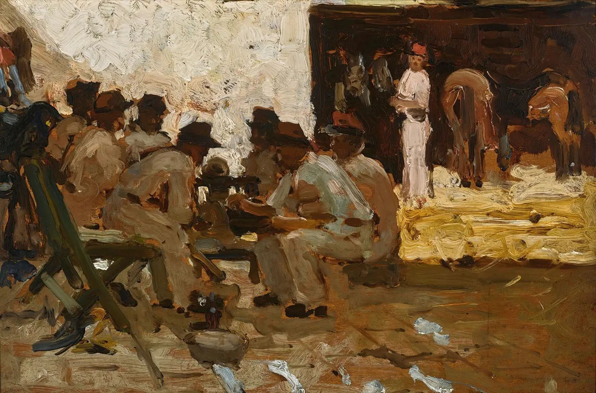 Stable Boy With Fez Soldiers Seated Morocco Wall Art by Arthur Melville - High-Resolution Digital Print