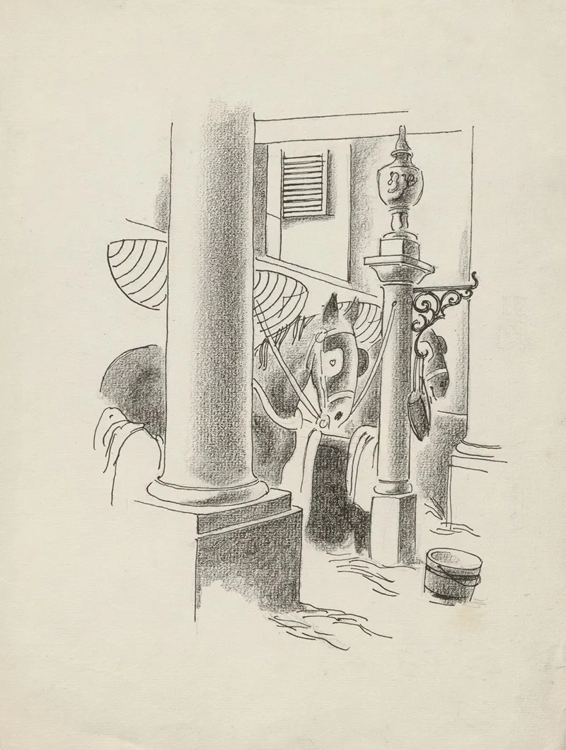 Stable With Two Horses Wearing Blinders