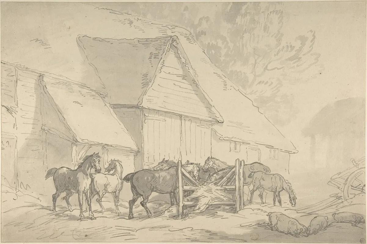 Stable Yard With Horses