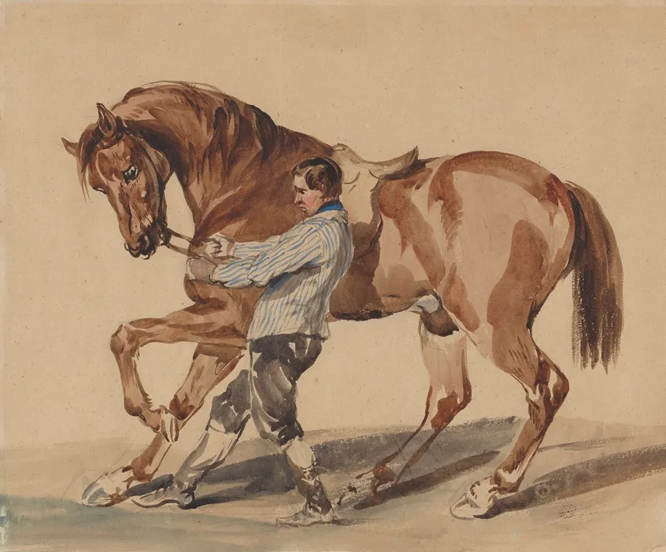 Stableman With A Chestnut Horse Wall Art by Piotr Michałowski - High-Resolution Digital Print