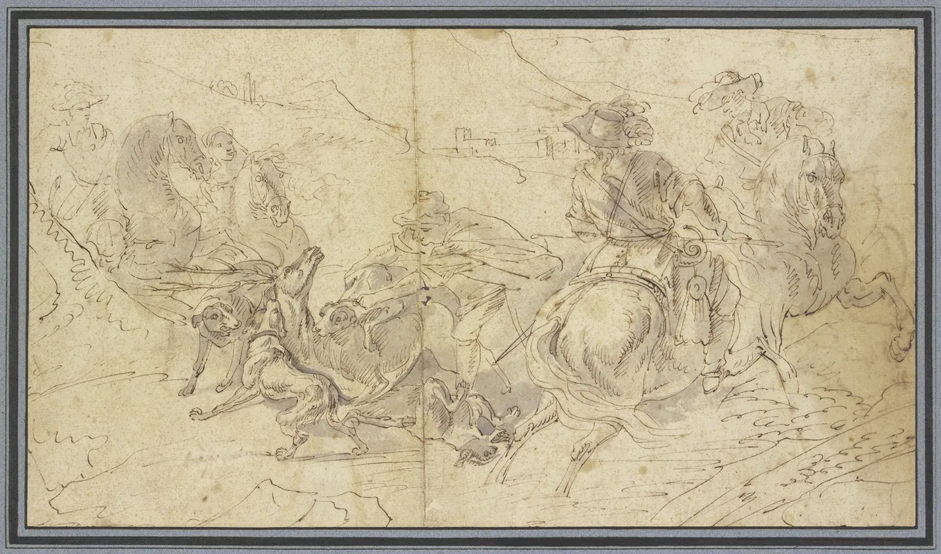 Stag Hunt On Horseback Wall Art by Jacques Courtois - High-Resolution Digital Print