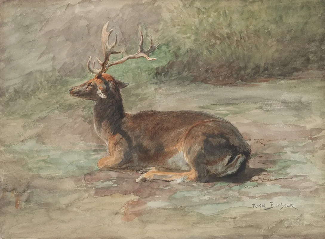 Stag Lying Down Wall Art by Rosa Bonheur - High-Resolution Digital Print