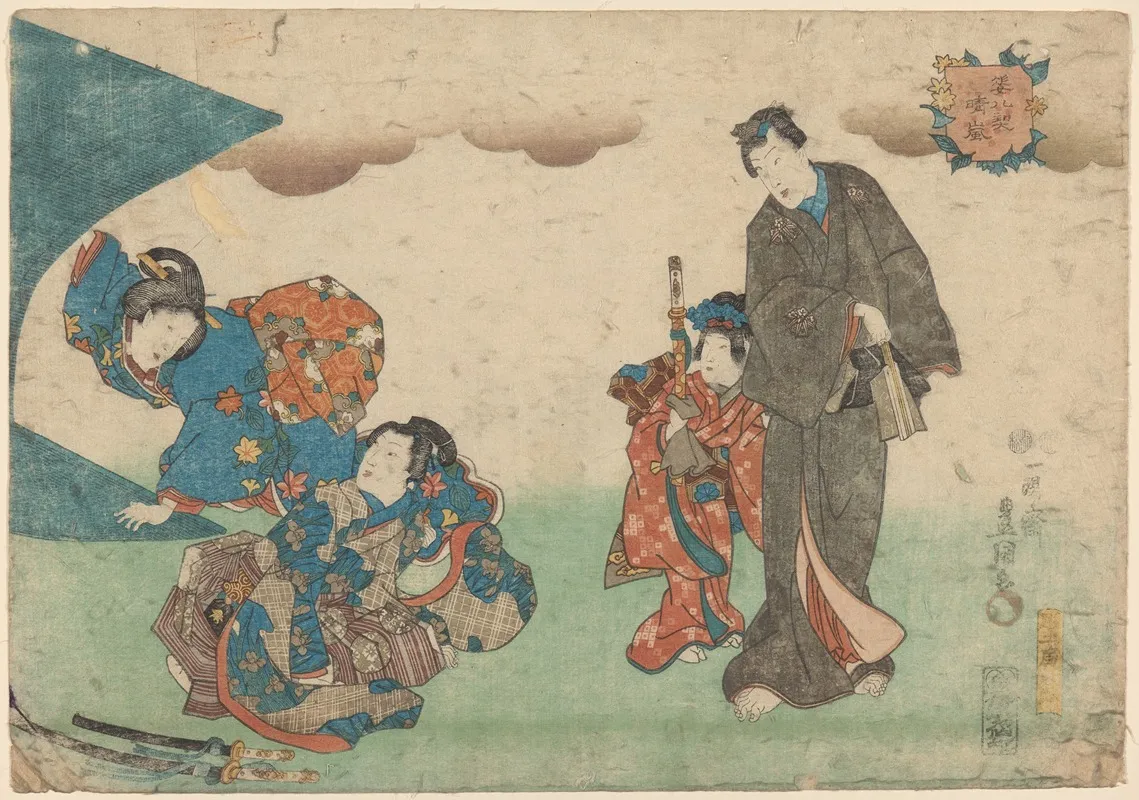 Stage Scene Four Actors Wall Art by Toyokuni Utagawa - High-Resolution Digital Print