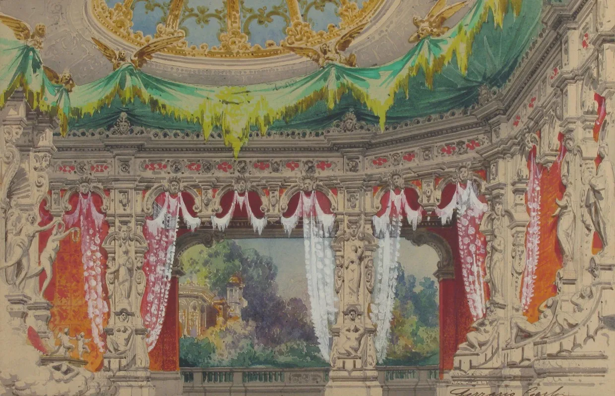 Stage Set Design For A Ballet Don Parasol Wall Art by Carlo Ferrario - High-Resolution Digital Print
