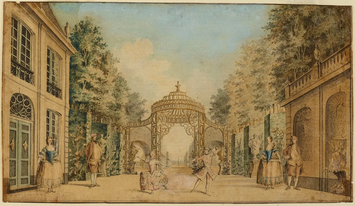 Stage Set With Actors And Dancers Performing Wall Art by Charles-François Hutin - High-Resolution Digital Print