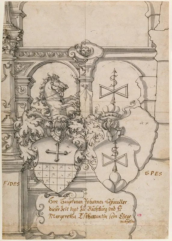 Stained Glass Design With Two Coats Of Arms Wall Art by Hans Jacob Plepp - High-Resolution Digital Print