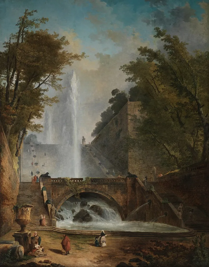 Stair And Fountain In The Park Of A Roman Villa