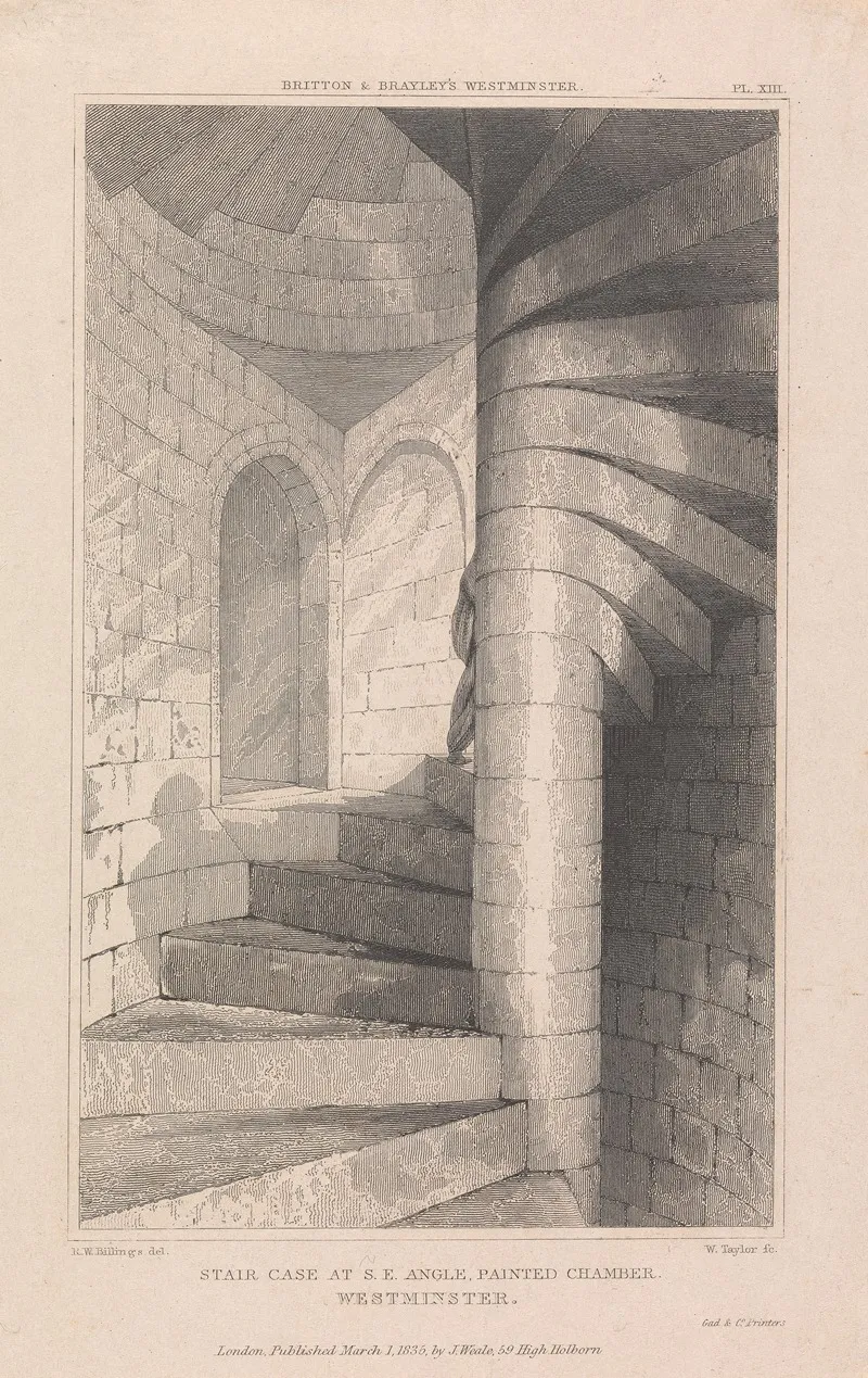 Staircase At Southeast Angle Painted Chamber Westminster Wall Art by Robert William Billings - High-Resolution Digital Print