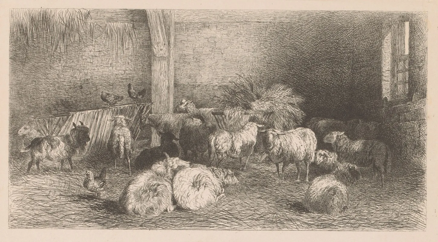Stalinterieur Met Schapen Geiten En Kippen Wall Art by Dirk Van Lokhorst - High-Resolution Digital Print