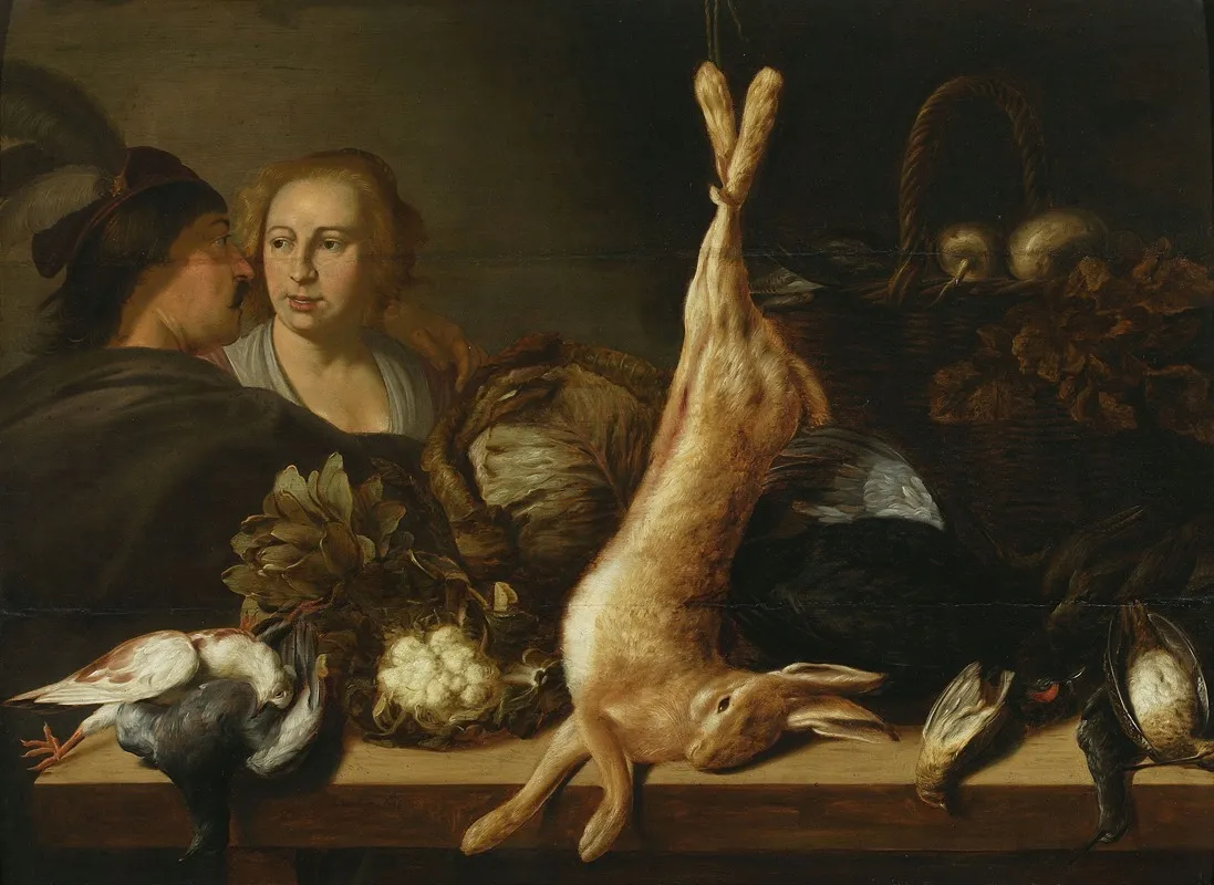 Stand With Vegetables And A Hare Wall Art by Elias Vonck - High-Resolution Digital Print