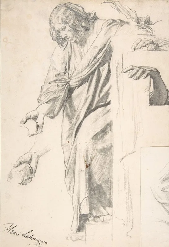 Standing Draped Female Figure Wall Art by Henri Lehmann - High-Resolution Digital Print