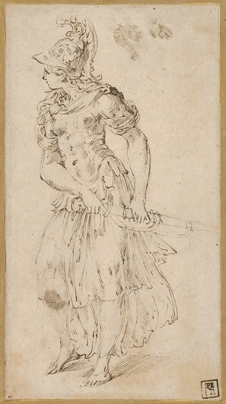 Standing Female Figure In Armor Drawing Her Sword Minerva Or Bellona