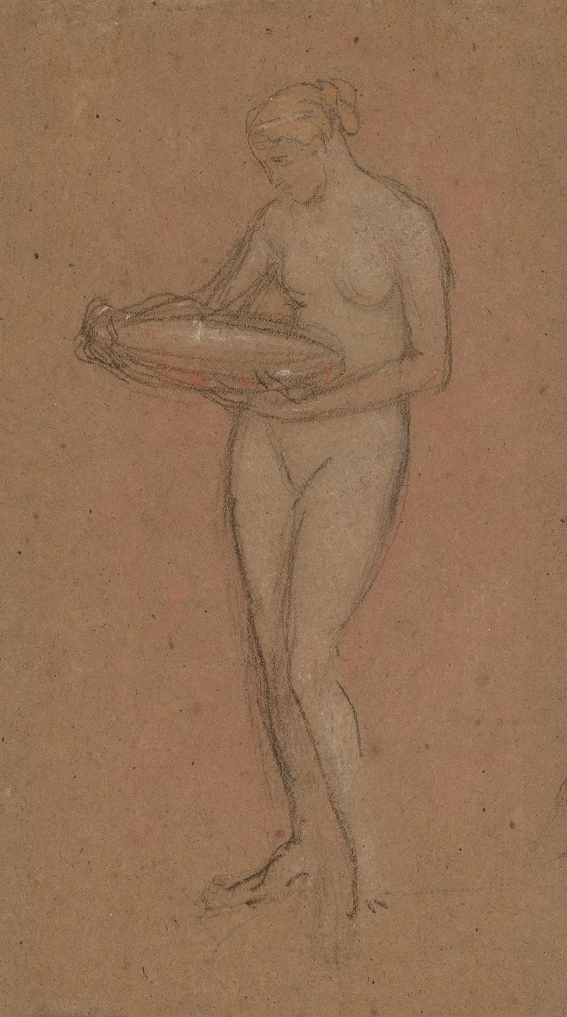 Standing Female Nude Holding A Bowl Recto Wall Art by James Abbott McNeill Whistler - High-Resolution Digital Print