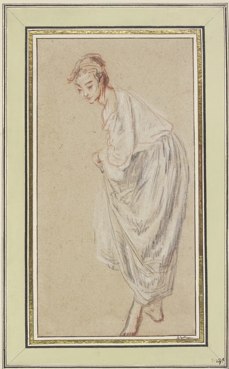 Standing Girl Barefoot Lifting Her Skirt Wall Art by Jean-Antoine Watteau - High-Resolution Digital Print