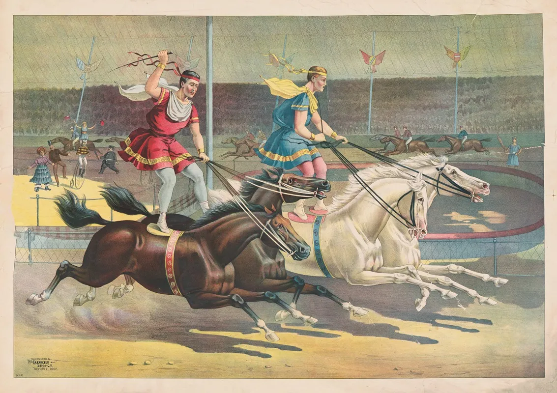 Standing Horseback Riders Wall Art by Calvert Litho. Co - High-Resolution Digital Print
