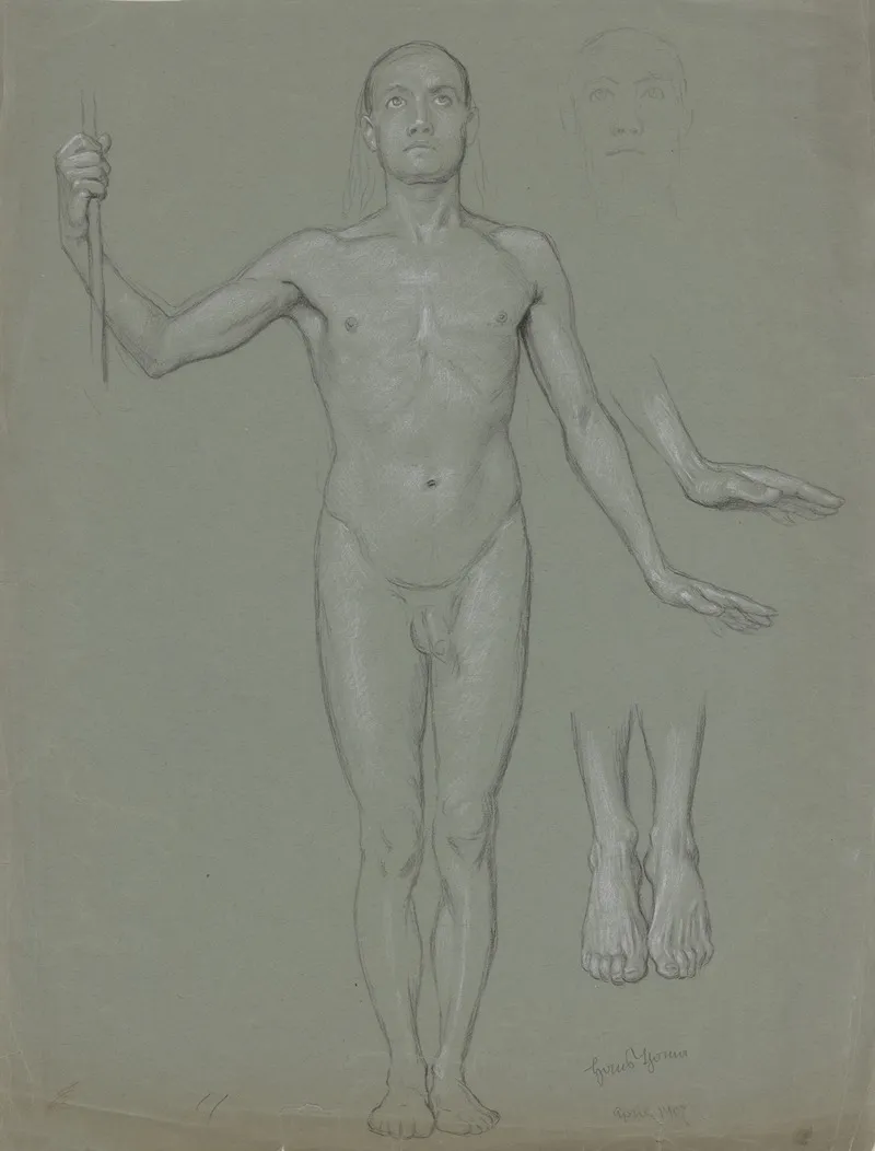 Standing Male Nude 16 Wall Art by Hans Thoma - High-Resolution Digital Print