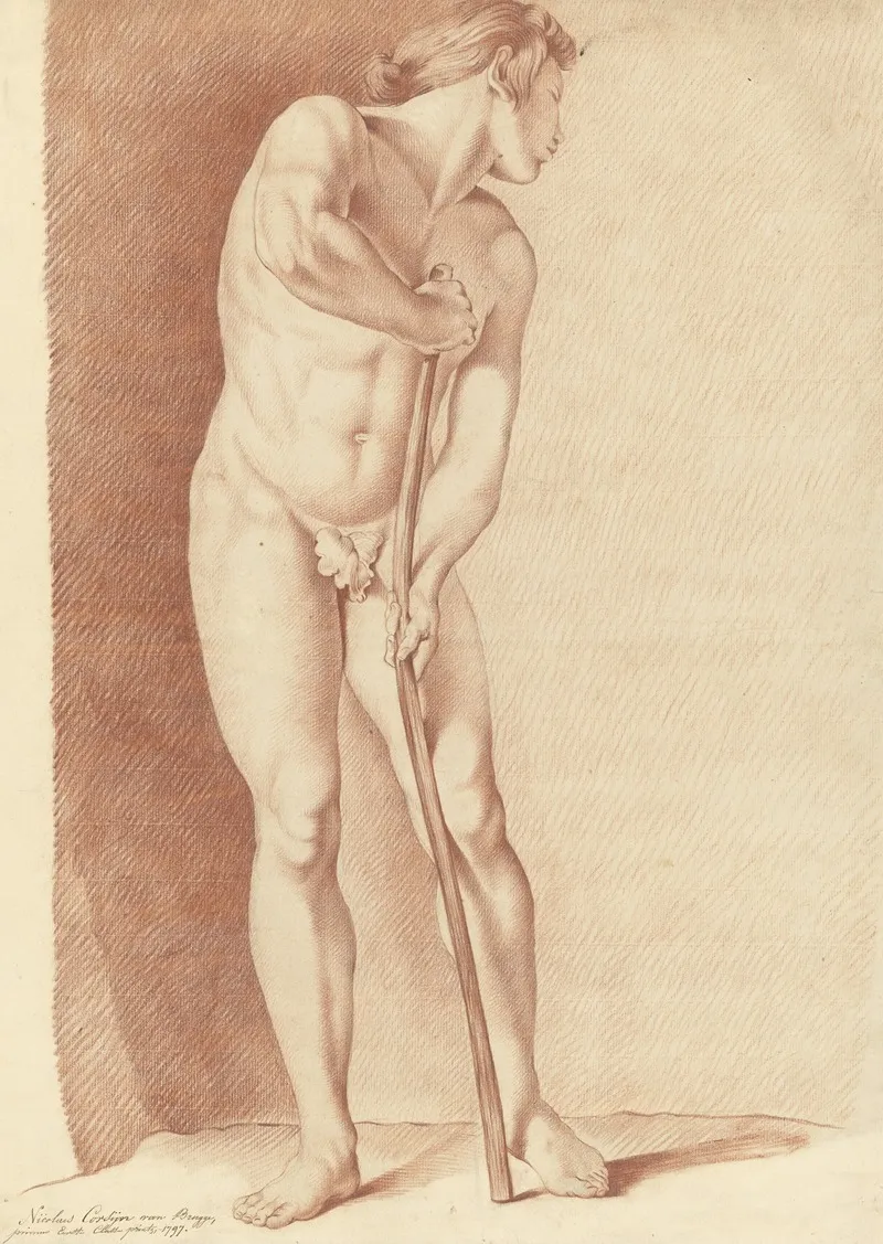 Standing Male Nude Holding A Stick 2 Wall Art by Nicolas Corsijn - High-Resolution Digital Print