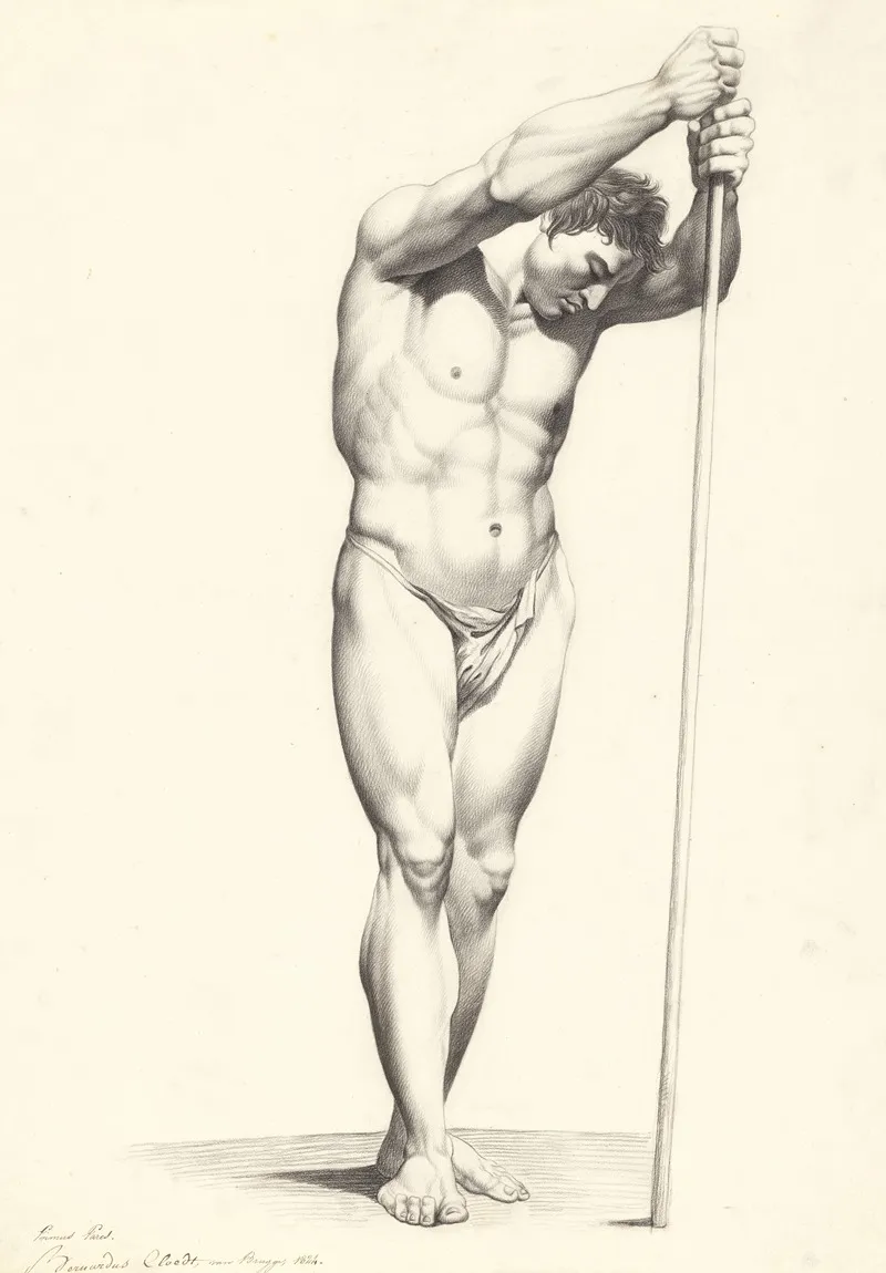 Standing Male Nude Holding A Stick Wall Art by Bernard Cloet - High-Resolution Digital Print