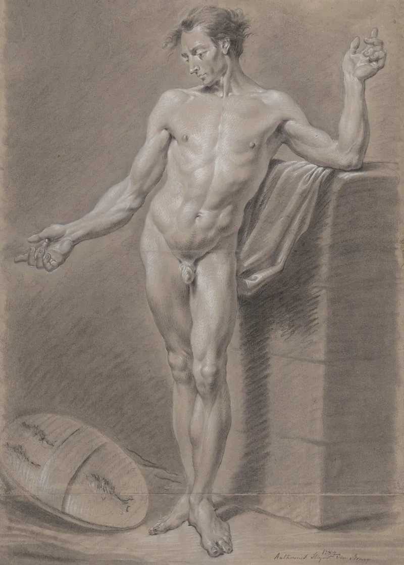 Standing Male Nude With Coat Of Arms