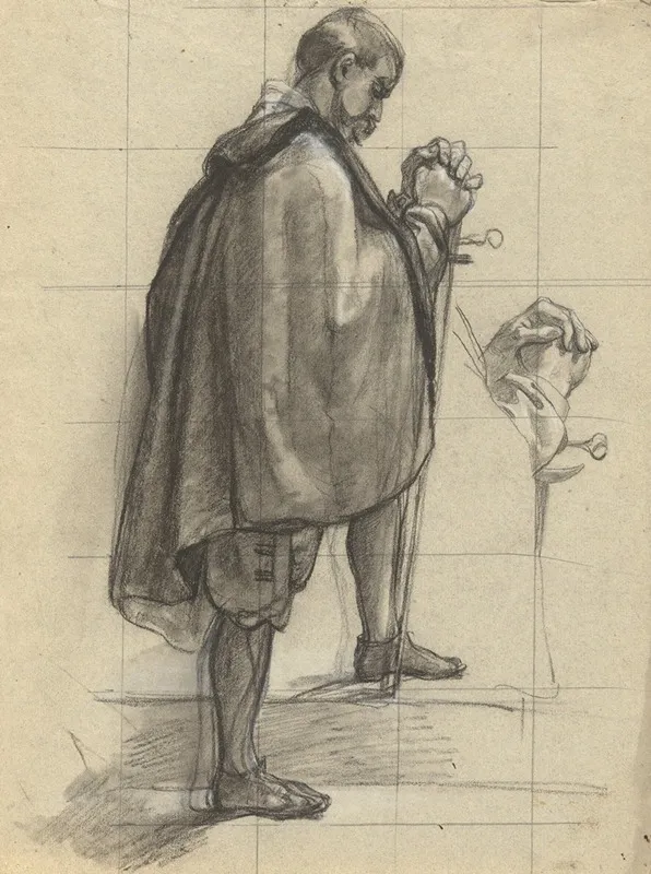 Standing Man Praying Sketch For Signing Of The Compact In The Cabin Of The Mayflower Wall Art by Edwin White - High-Resolution Digital Print