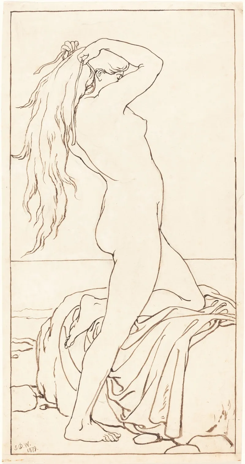 Standing Nude Binding Her Hair Wall Art by John Watson Gordon - High-Resolution Digital Print