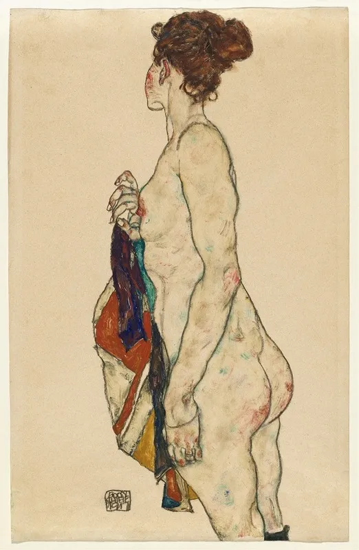 Standing Nude With A Patterned Robe