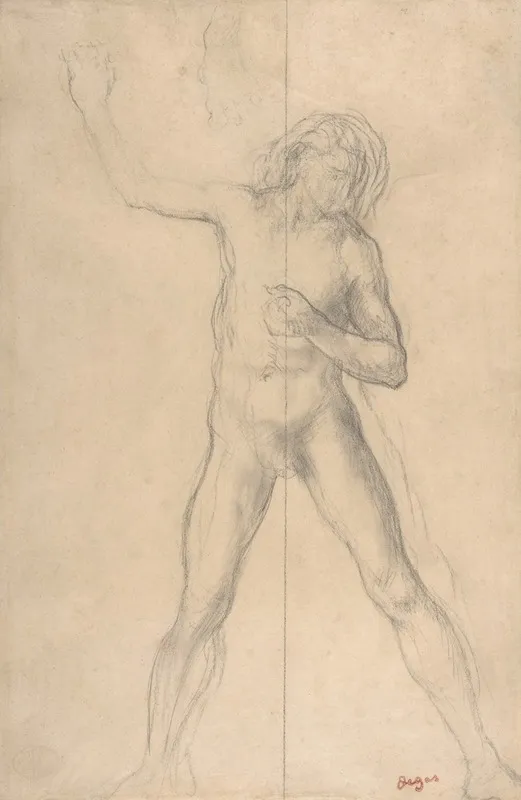 Standing Nude Youth With Right Arm Raised Wall Art by Edgar Degas - High-Resolution Digital Print