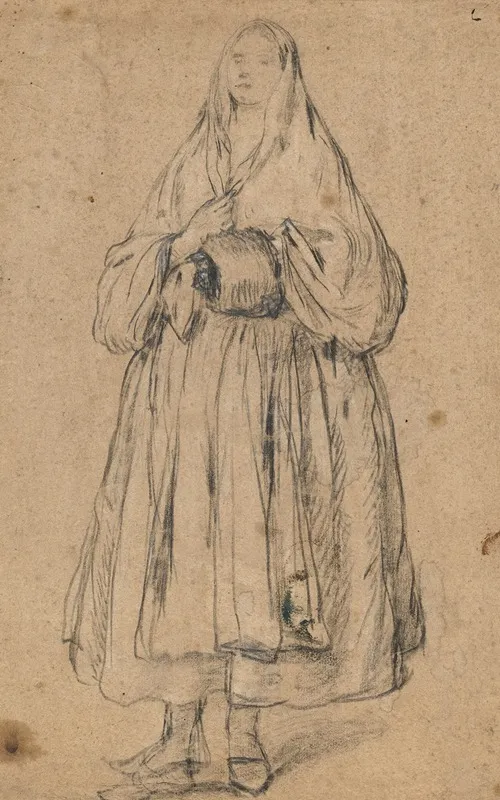 Standing Woman Holding A Muff Turned Slightly To The Left Wall Art by Pietro Longhi - High-Resolution Digital Print