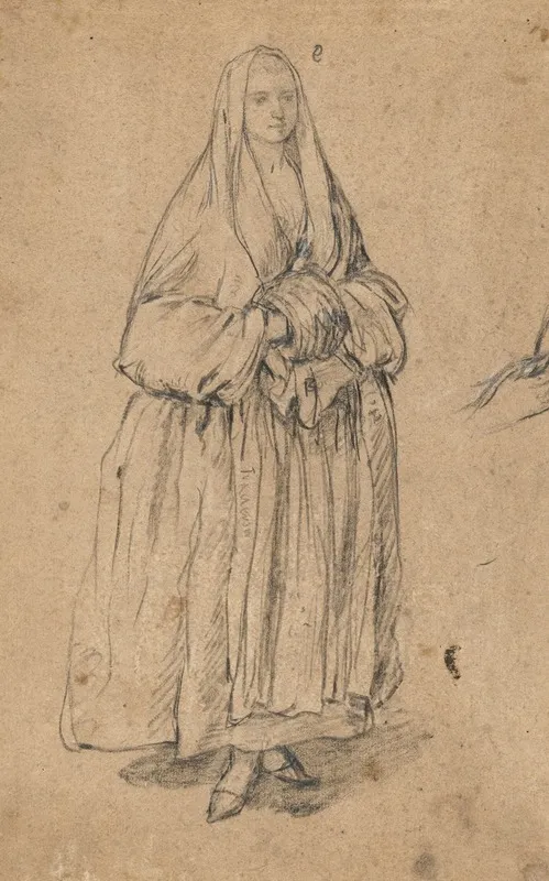 Standing Woman Holding A Muff Turned Slightly To The Right Wall Art by Pietro Longhi - High-Resolution Digital Print
