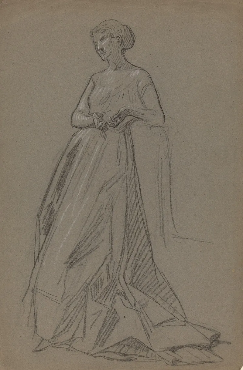 Standing Woman Leaning On Her Elbow
